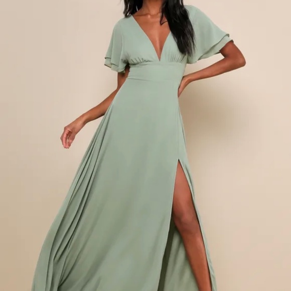 NWT Promise Of Love Sage Brush Flutter Sleeve Maxi Dress - Picture 1 of 2